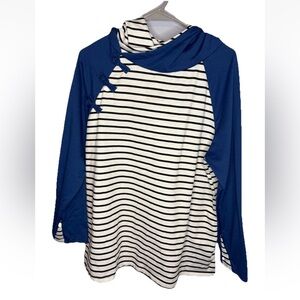 Cyanstyle Women’s Hooded Pullover Sweater Top Striped Size XL